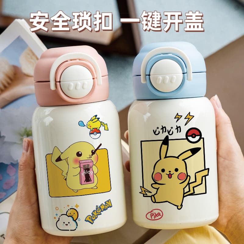 Pikachu copo térmico infantil meninos meninas copo de palha estudantes da escola primária dedicado copo de água garrafa
