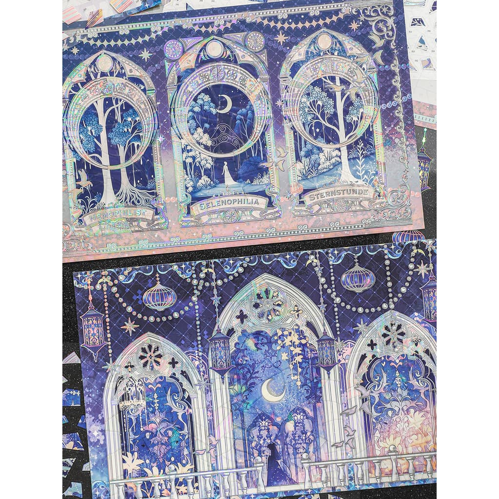 Marcas de papel luz mágica Mengyu tridimensional Laser prata quebra-cabeça paisagismo adesivos brilhante Stardust meia-n
