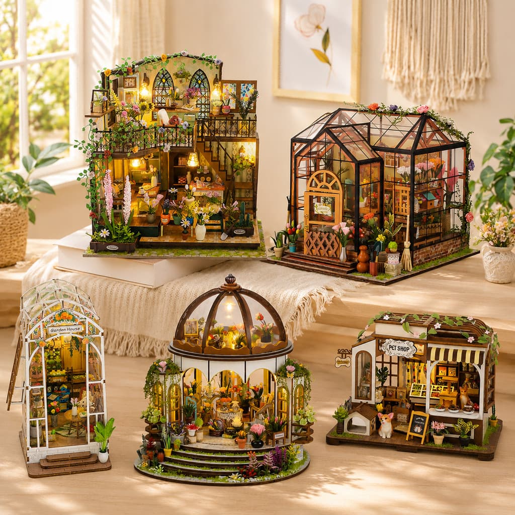 Madeira DIY casinha em miniatura paisagem em miniatura para jardim belos objetos decorativos presentes