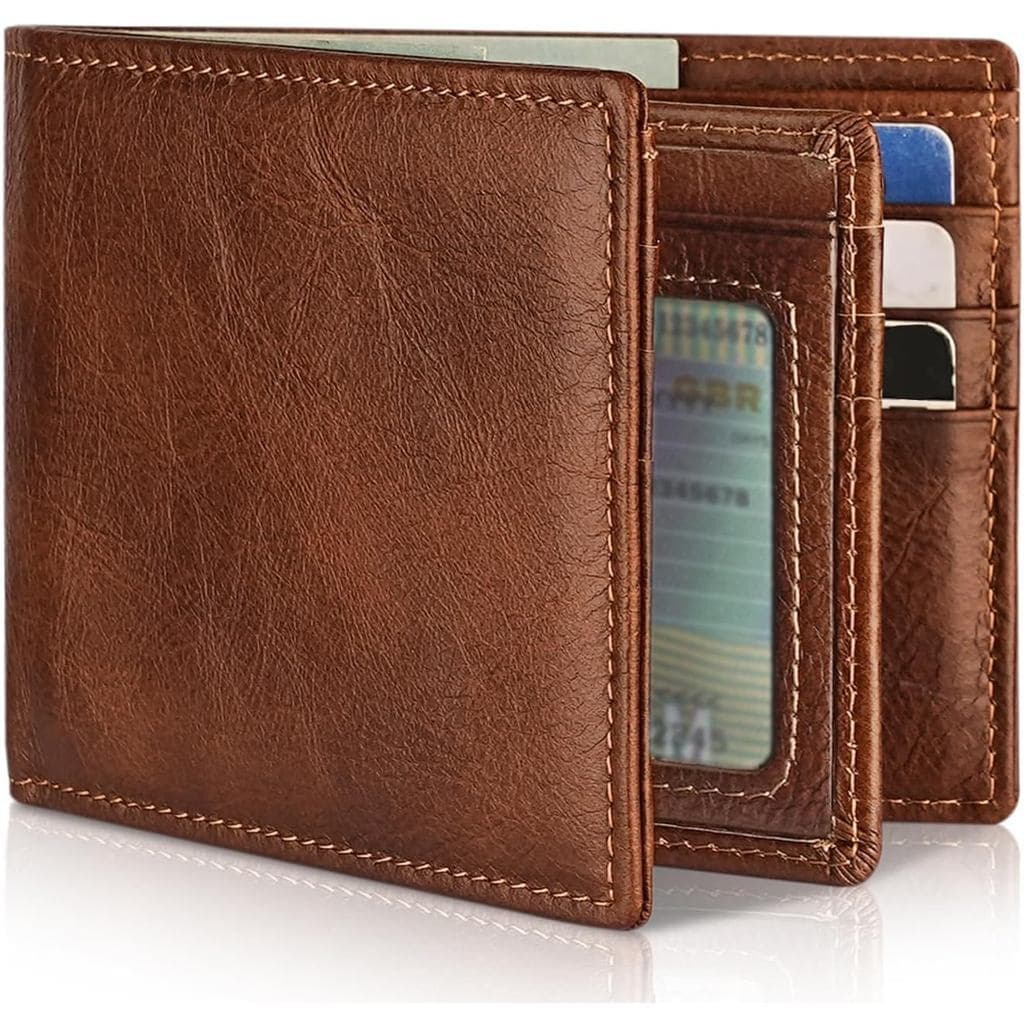 Carteira Masculina Artpaxy em Couro Genuíno, Carteira Dobrável com Bloqueio RFID para Homens, com 1 Janela para Identifi