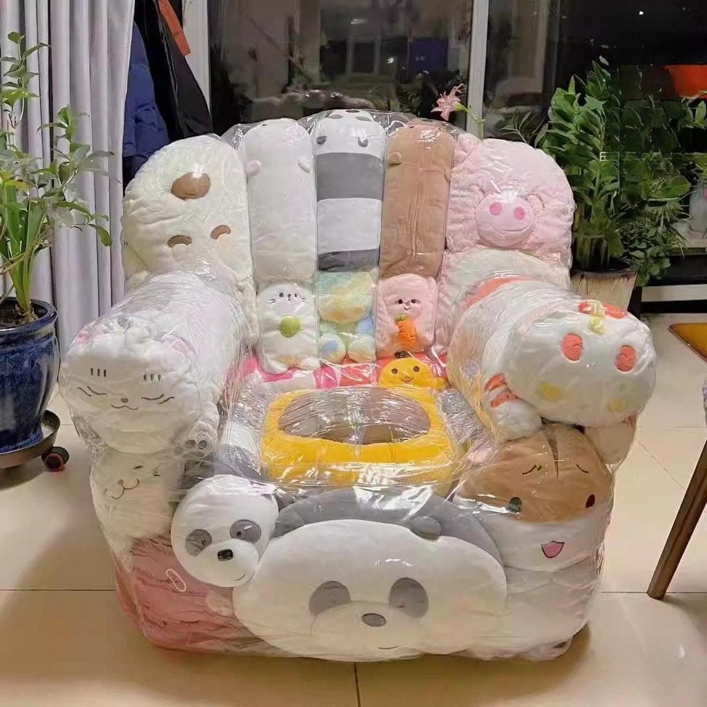 Preguiçoso inflável transparente sofá boneca armazenamento brinquedo de pelúcia boneca armazenamento sofá cadeira DIY bo