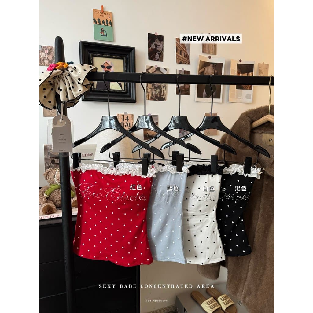 Kumikumi Design quente menina renda costura bolinhas tubo superior colete feminino verão redução de idade mais magro olh