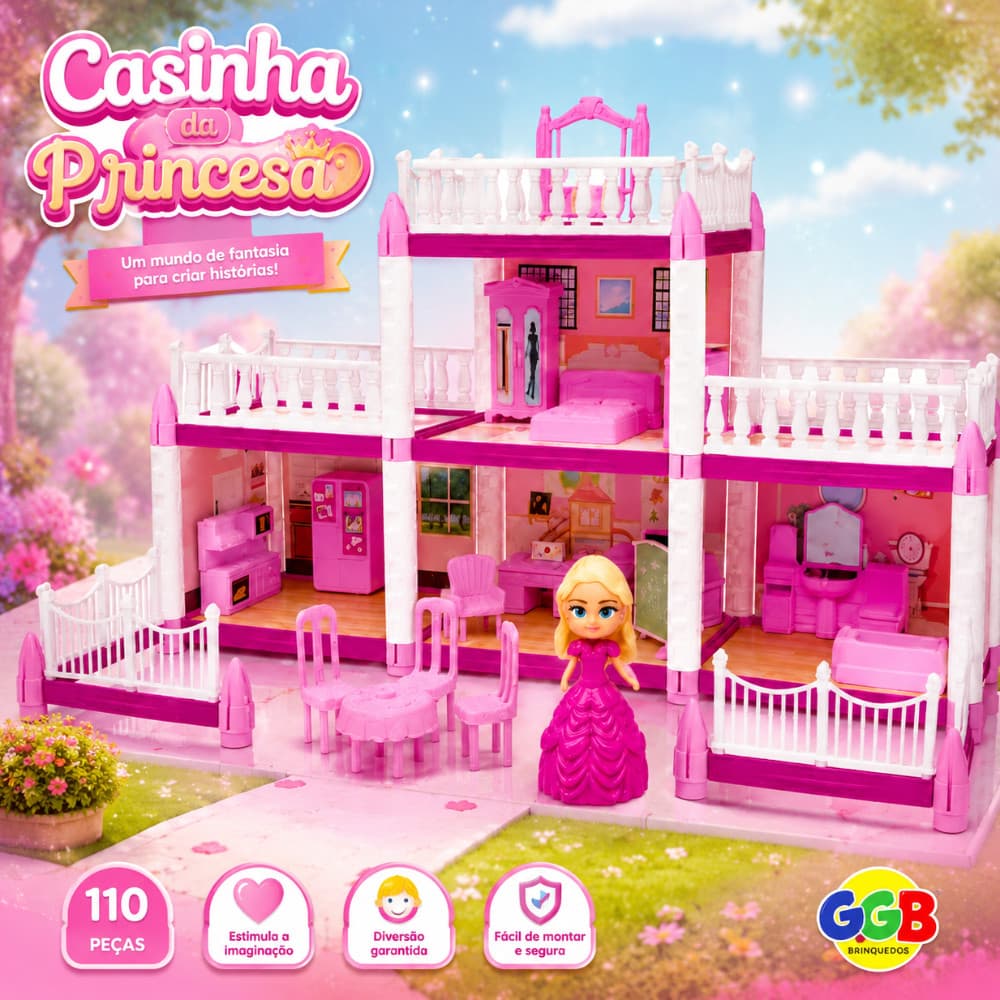 Casinha Princesa com Boneca Brinquedo infantil  para Menina  110pçs -GGB BRINQUEDOS