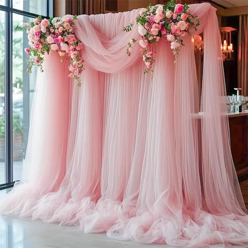 Gaze branca para festa de casamento ao ar livre, decoração no local, fundo, tela de arco de casamento