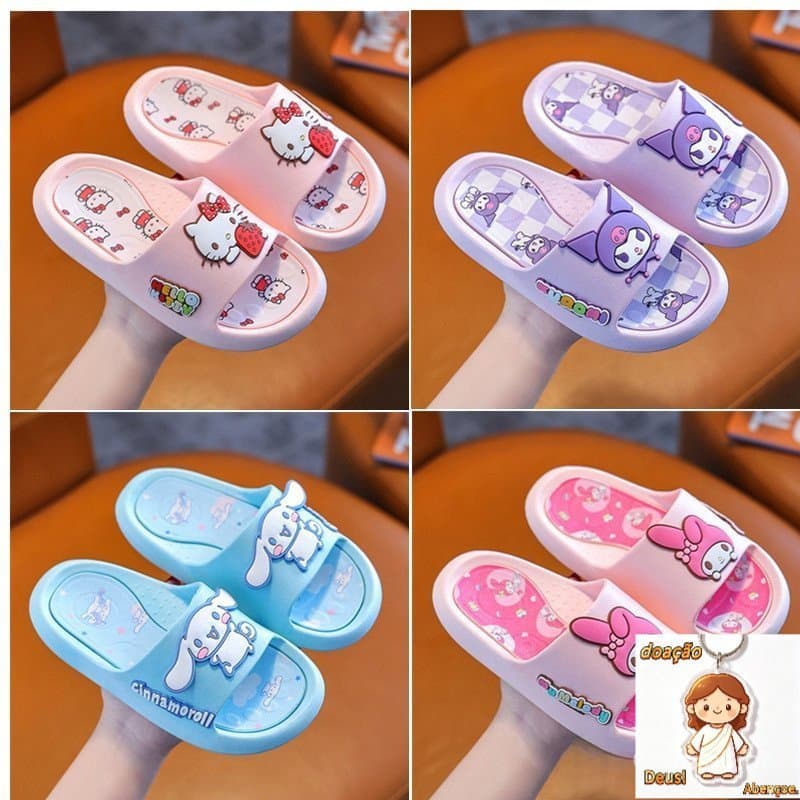 Sanrio Kuromi Melody Cute Cartoon Soft Slippers Adultos Kids Indoors Anti-Derrapante Hello Kitty Sapatos De Canela