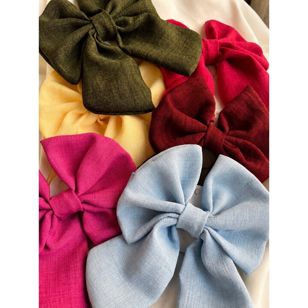 Laço de Linho Grande Adulto e Infantil Feminino Presilha Bico de Pato Cabelo Elegante Diversas Cores