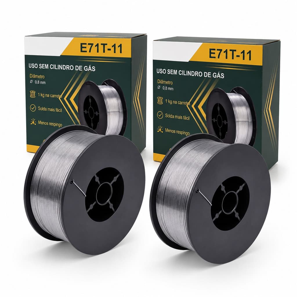 Kit 2 Arame de Solda Mig Sem Gás Arame Tubular E71T-11 Arame Mig 0,8mm 1kg Arame Auto Protegido