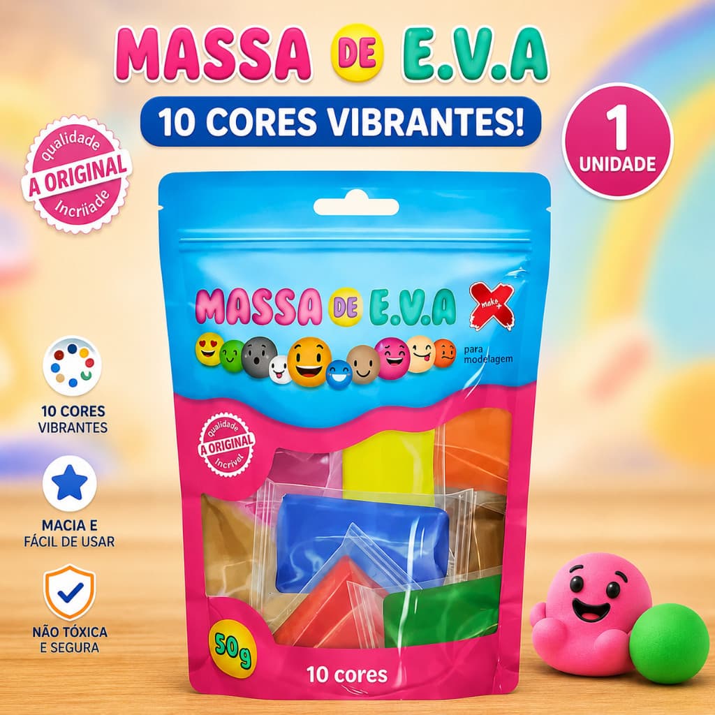 Massinha de EVA Make+ 50g Artesanato Slime Massa de Modelar Leve e Macia Atóxica Lembrancinha