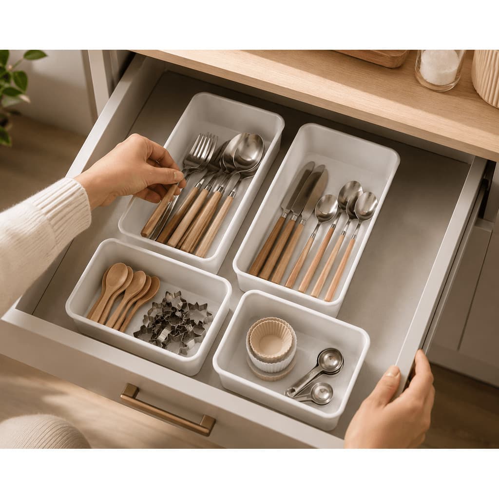 Kit Organizador Modular 4 Peças Para Gavetas Armários Closet Cozinha Branco