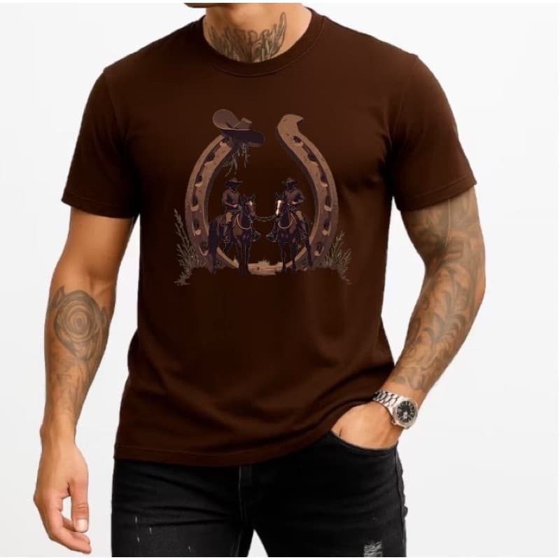 Camisa Masculina Cowboy Cavalos Ferradura Camiseta Country 100% Algodão Malha Premium Barretos RF