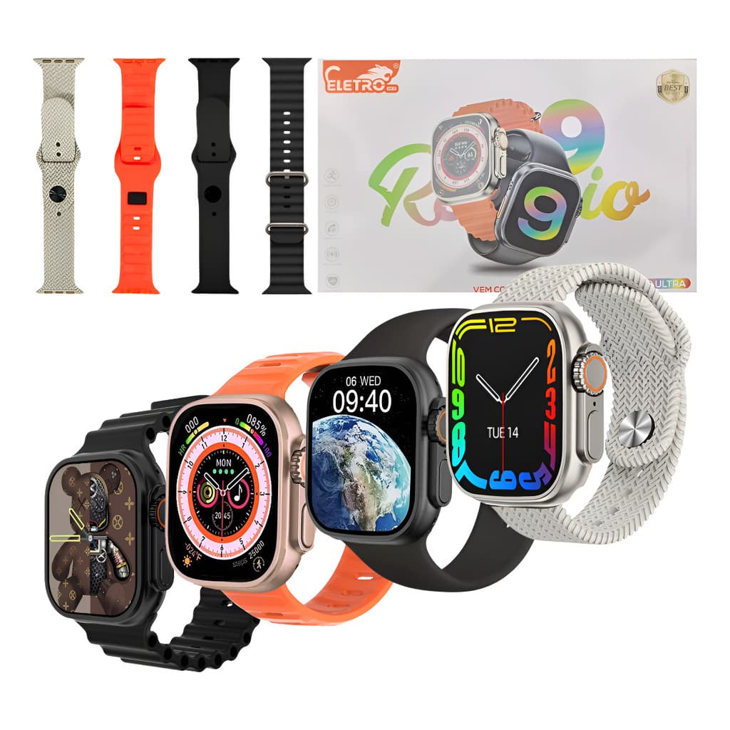 Relógio Inteligente Smart 49mm Com 04 Pulseiras Eletrom