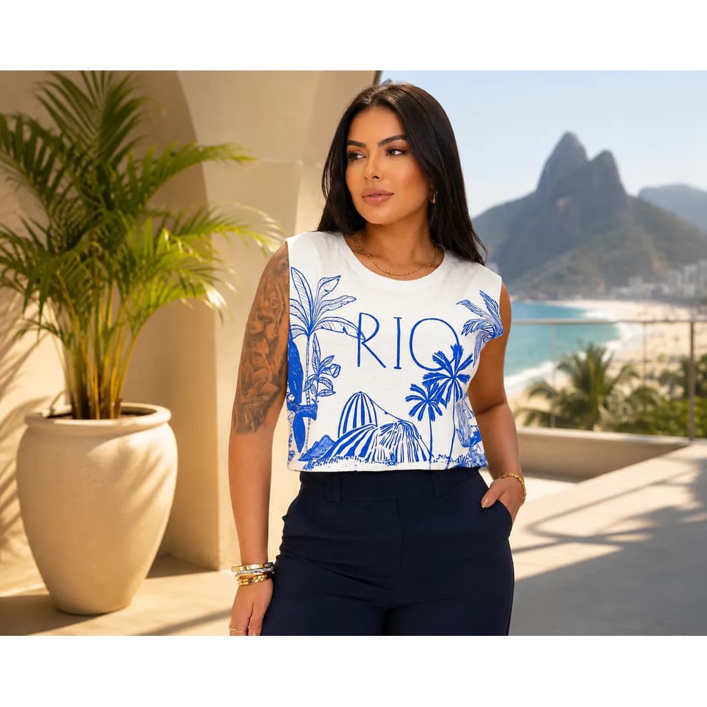 Cropped Inspiração Farm 100% Algodão Regata Estampa Verão