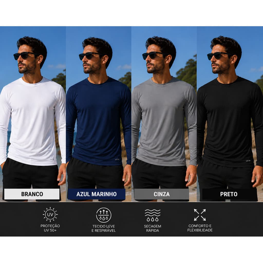 Kit 3 Camisas Térmicas Manga Longa UV