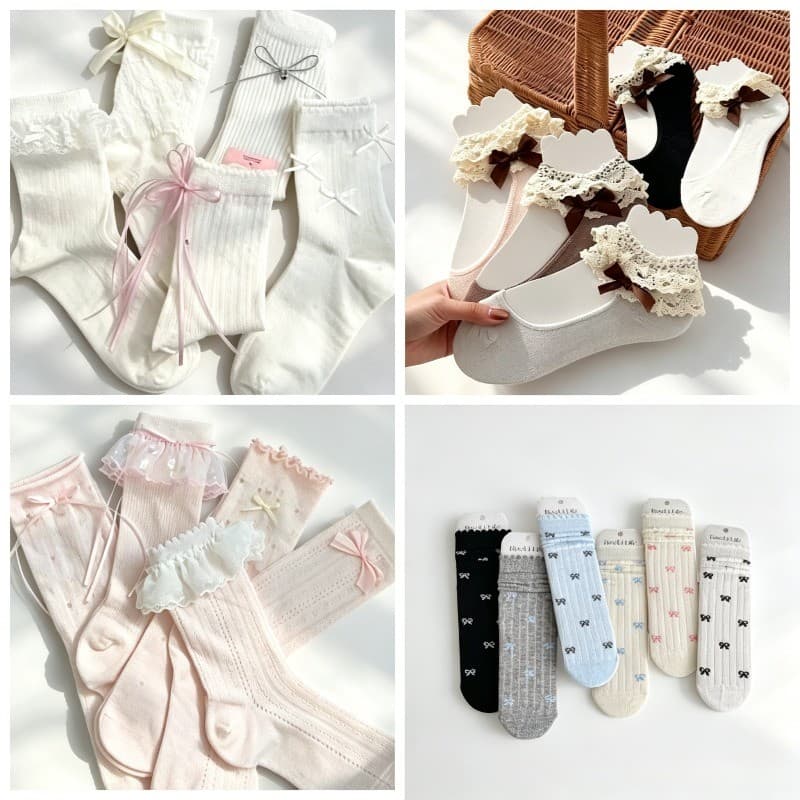 Primavera E Verão Doce Estilo Menina Versátil Renda Arco Meias Coreanas Bonito Brancas De Alta Aparência