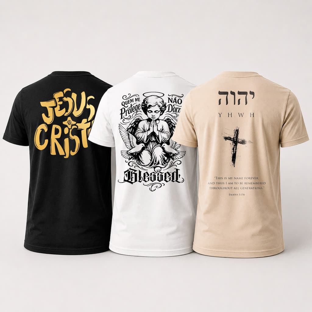 KIT 3 camiseta masculina de algodão 30.1 premium estampadas nas costas jesus religiosa