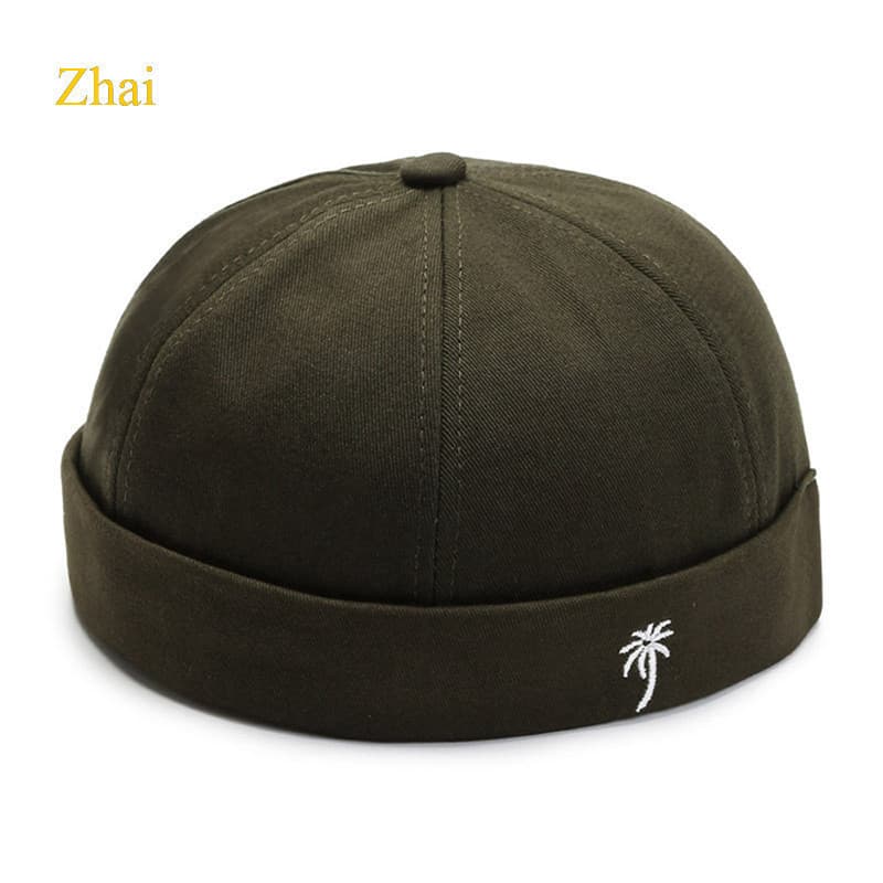 Boné Ajustável Docker Sailor Biker Masculino Feminino Casual Bordado Coqueiro Sem Aba Caveira Chapéus Gorro De Inverno