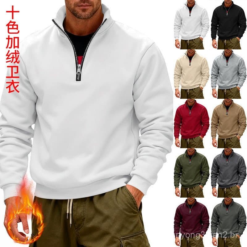 Cross-Border americano inverno velo pesado solto ao ar livre masculino quente meio zíper gola alta pulôver moletom espor