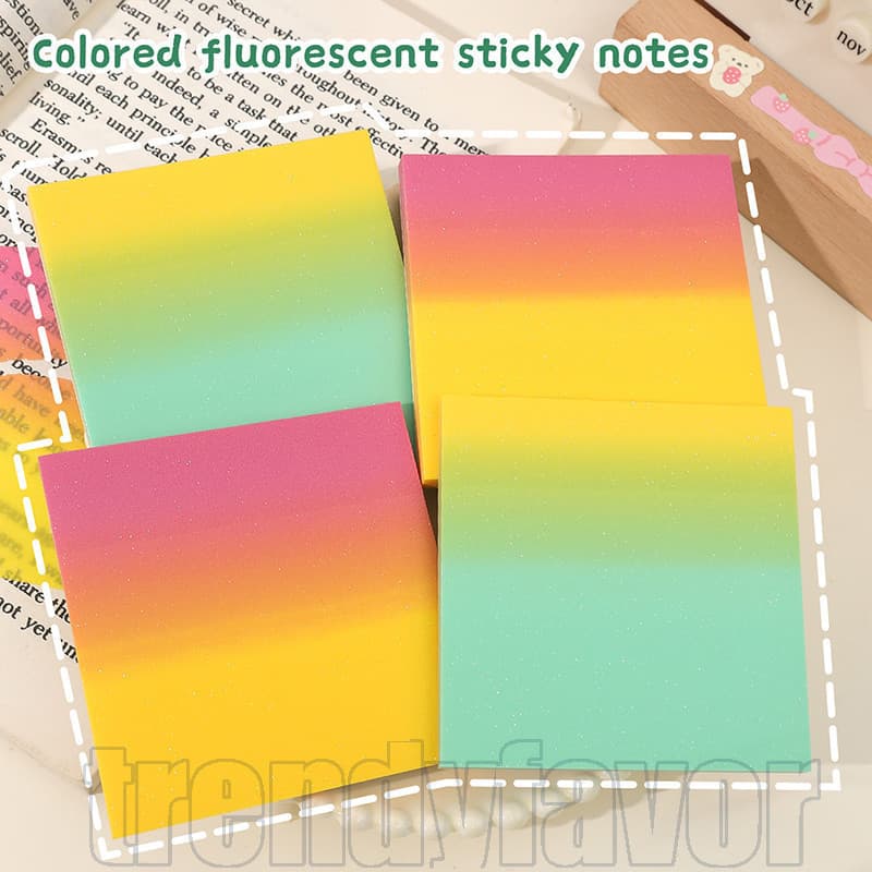 1/2/4 Pacotes de Notas Adesivas Fluorescentes Coloridas - Caderno Destacável - Material Escolar e de Escritório - Etique