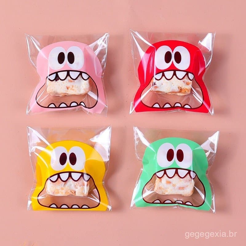 100 Sacos De Biscoitos PCS Autoadesivos Para Panificação De Monstros Decorativos Tratar Chocolate Presente Festa