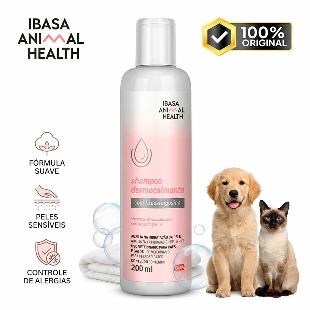 SHAMPOO DERMOCALMANTE CAES E GATOS ANIMAL HEALTH 200ML IBASA