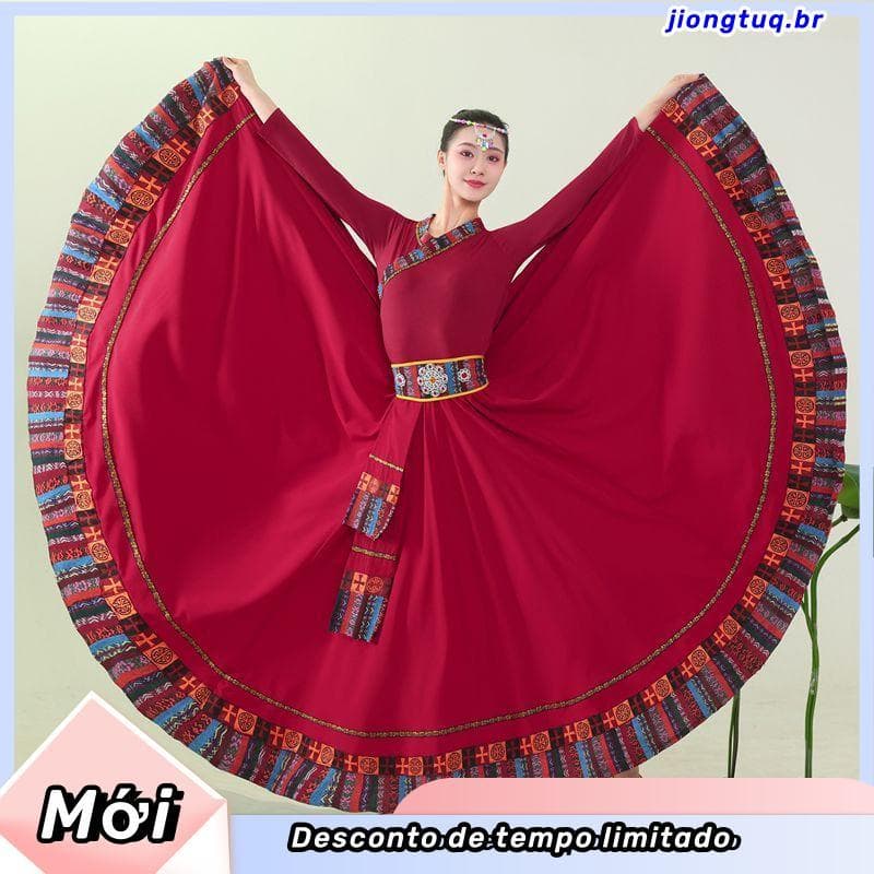 T dança tibetana desempenho traje feminino exame de arte palco desempenho dança quadrada grande balanço saia dança práti