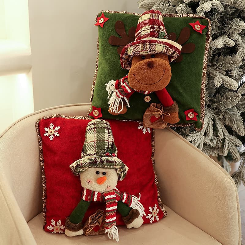 Almofada de Pelúcia para Sofá Decoração de Natal Presente Capa de Almofada Casa Boneco de Neve Rena Papai Noel Brinquedo