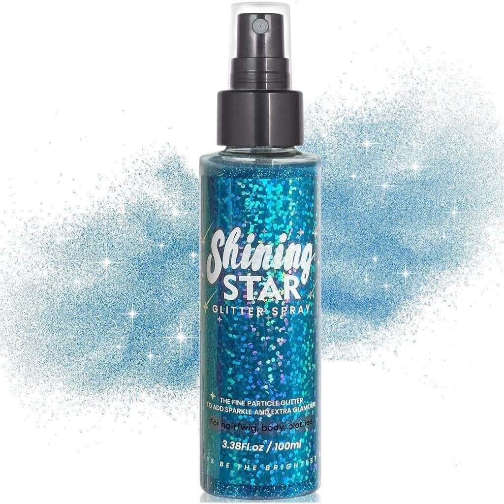 Spray de glitter azul MEICOLY, 100ml (3,53 onças), spray de glitter líquido para cabelo, spray de glitter.