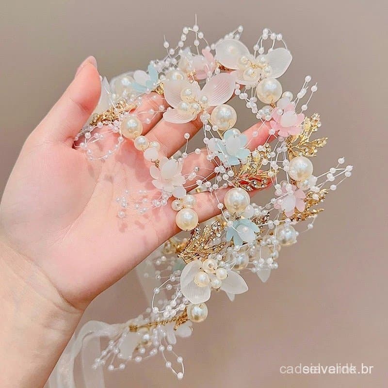 Sweet Pearl Flower Garland Fita De Cabeça Com Elegante Romântica Noiva Festa De Casamento Floral Coroa Cabelo Acessórios