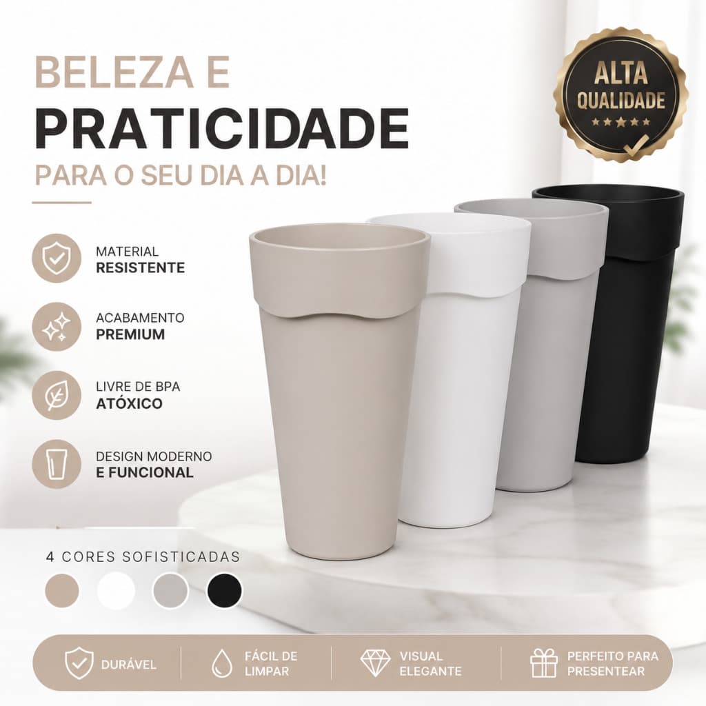 Kit Copos de Plástico Resistênte Grandes e Sofisticados | Alta Qualidade, Duráveis e Elegantes