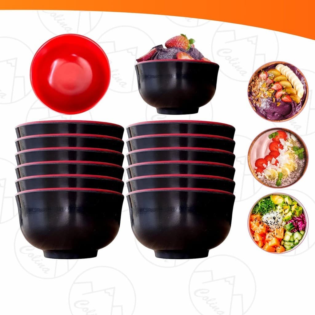 Kit Com 2 a 12 Tigelas Melamina Bowl Oriental 400ml Japonês Restaurante Profissional Importadora Util