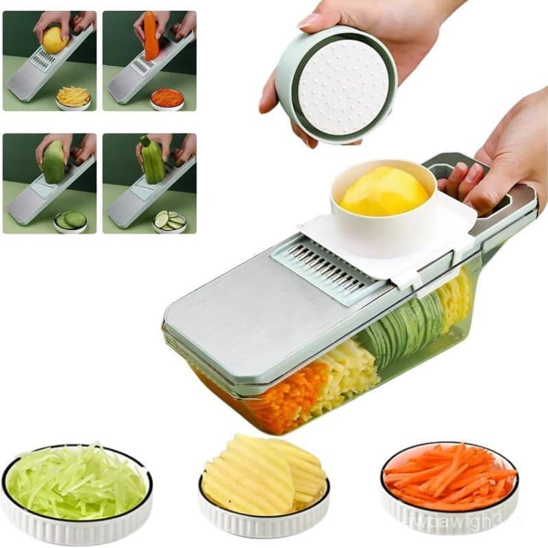 ANAMM Mandoline Slicer & Vegetable Cutter – Picador Manual de Alimentos 6 em 1 com Recipiente – Lâminas de Aço Inoxidáve