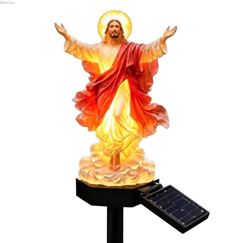 Jardim Borda Lâmpada Solar Estátua Figura Religiosa Resina Quintal Estaca Escultura Para Gramado Colocação C