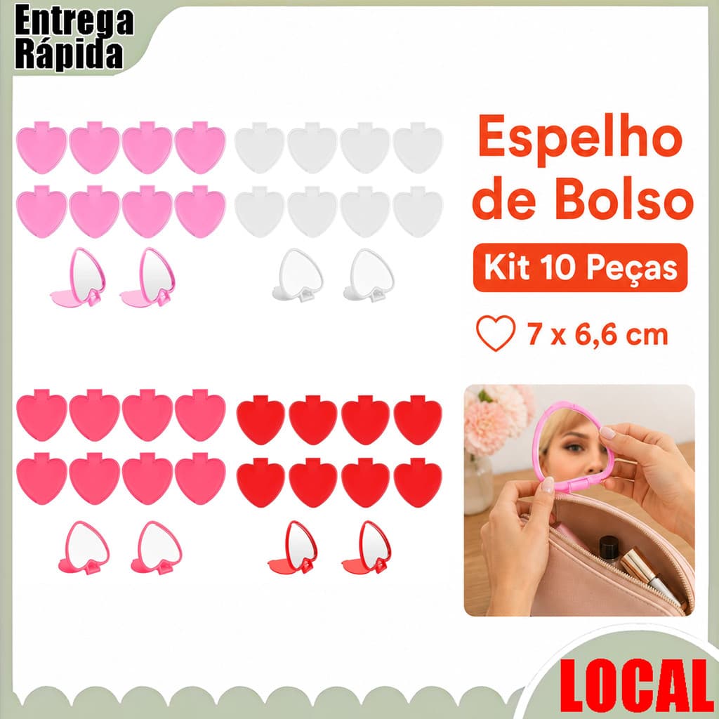Plástico amor Flip pequeno espelho 7x6.6cm portátil espelho de maquiagem menina Mini espelho de maquiagem