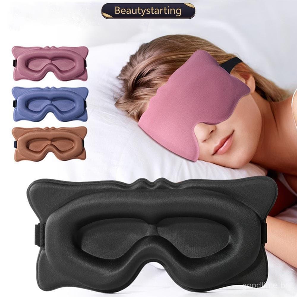 Máscara de olhos 3D blackout, adequada para dormir em escritórios domésticos, leve, absorvente de suor e respirável, más