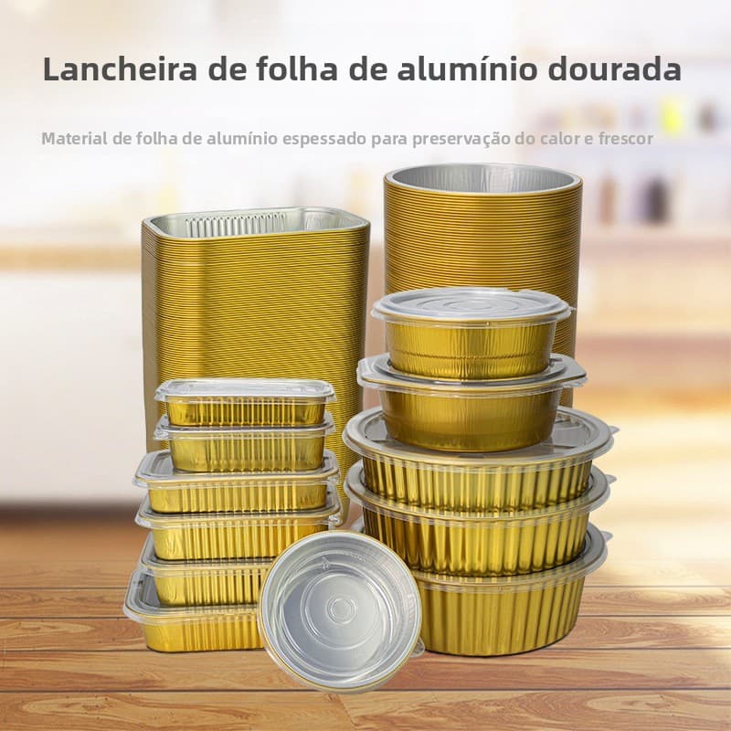Pacote de 10 unidades de folha de alumínio filme prateado tigela de papel descartável 2200-5000ml com tampa caixa de emb