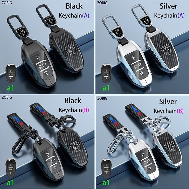 Capa Protetora para Chave de Carro ZOBIG em Liga de Zinco ABS com Padrão de Fibra de Carbono, Adequada para Peugeot 207