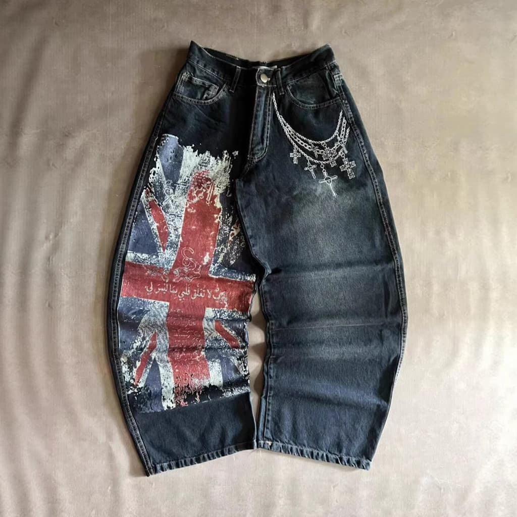 TK Bandeira Nacional Impressa Jeans Homens Calças Jeans Bordadas Cruzadas Masculinas