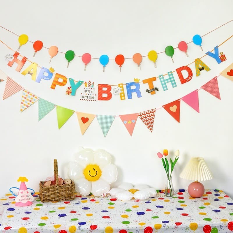 Influenciador decoração de aniversário puxar bandeira Bunting primeira festa de aniversário das crianças decoração flâmu