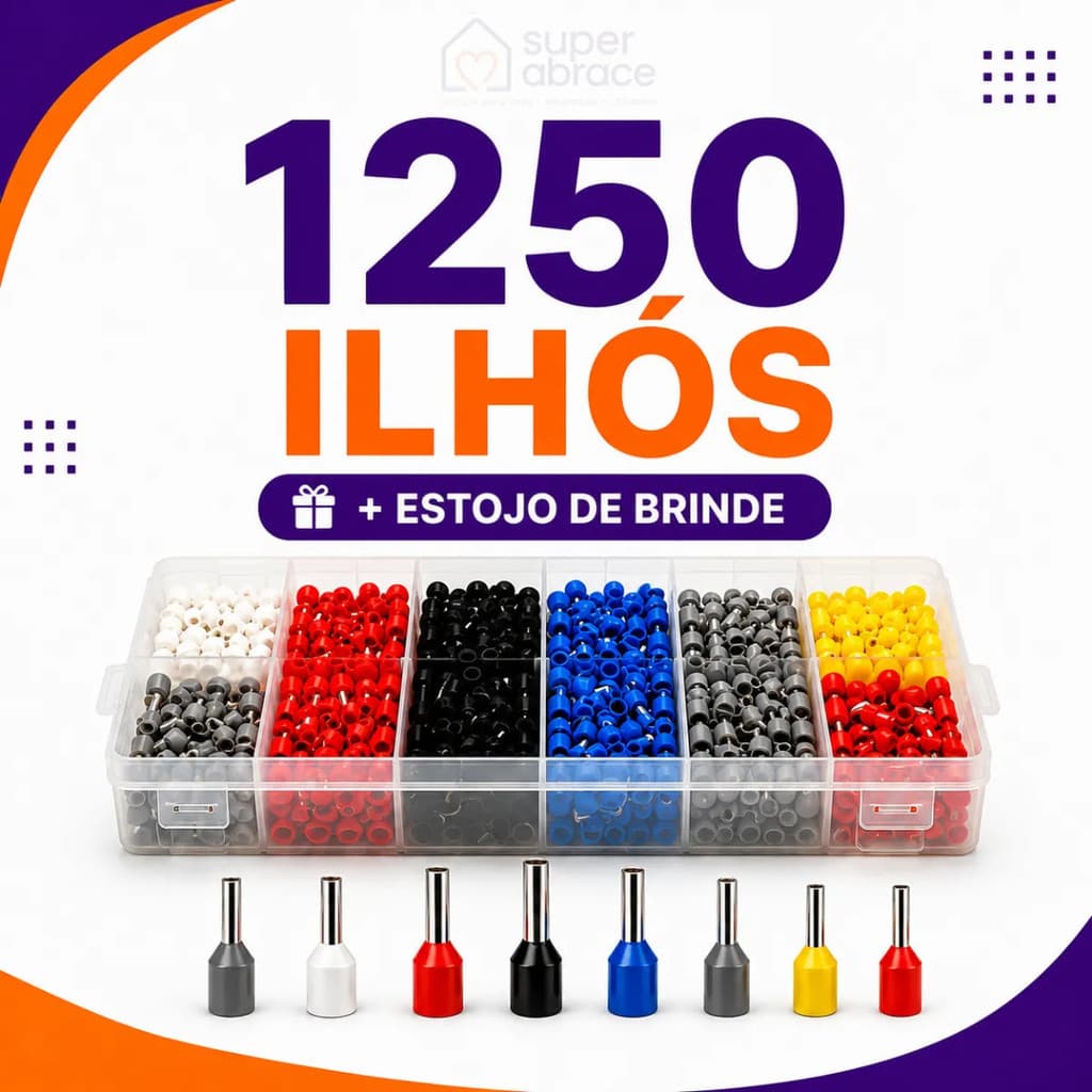 Conector Terminal Tubular Ilhós 1250 Unidades Cobre Pré Isolado Tomada Fio Elétrico