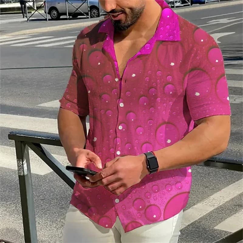 Camisas masculinas, camisas havaianas com estampas, gola cubana, rosa papel, camisa havaiana de manga curta, estampada,