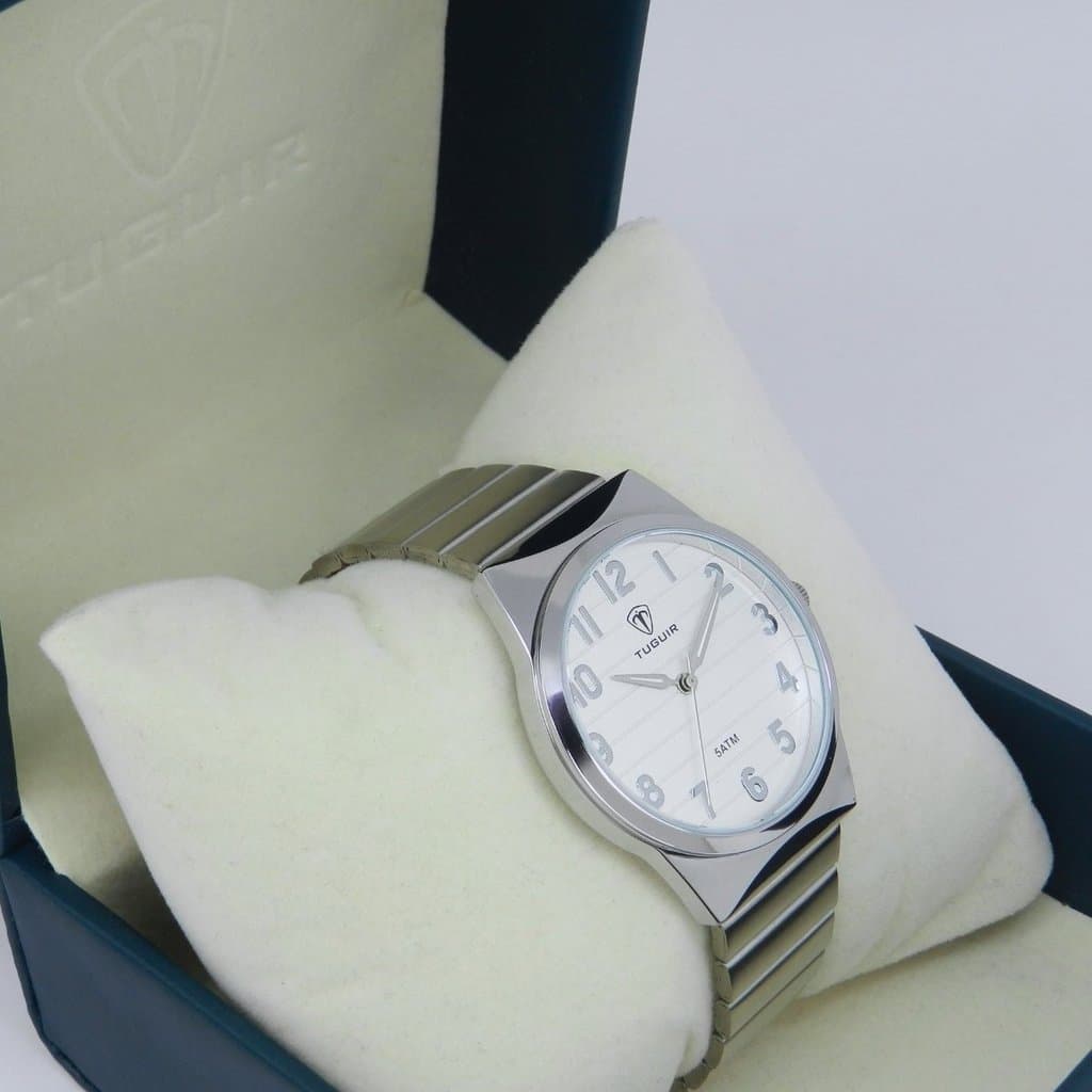 Relógio Unissex Tuguir Analógico TG30485 Prata e Branco (Resistente à água 5ATM, Vintage, Luxuoso, Charmoso, Fashion)
