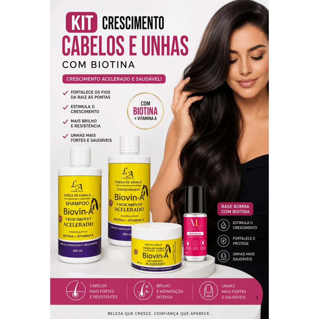 Kit Crescimento Cabelos E Unhas Com Base Bomba Premium VL