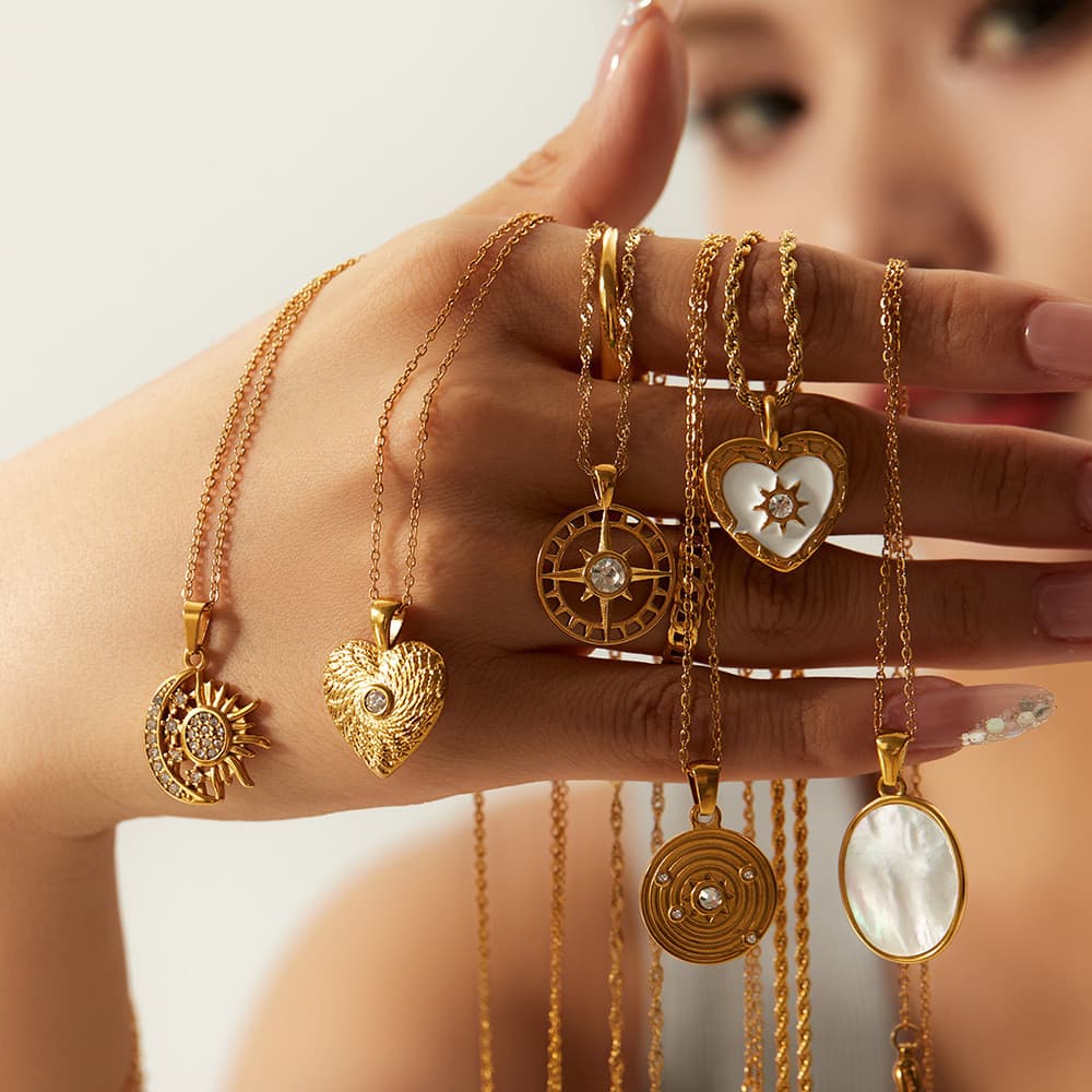 2026 novo estilo Wanxing colar concha de aço inoxidável diamante Retro madrepérola colar clássico moda pronto estoque202