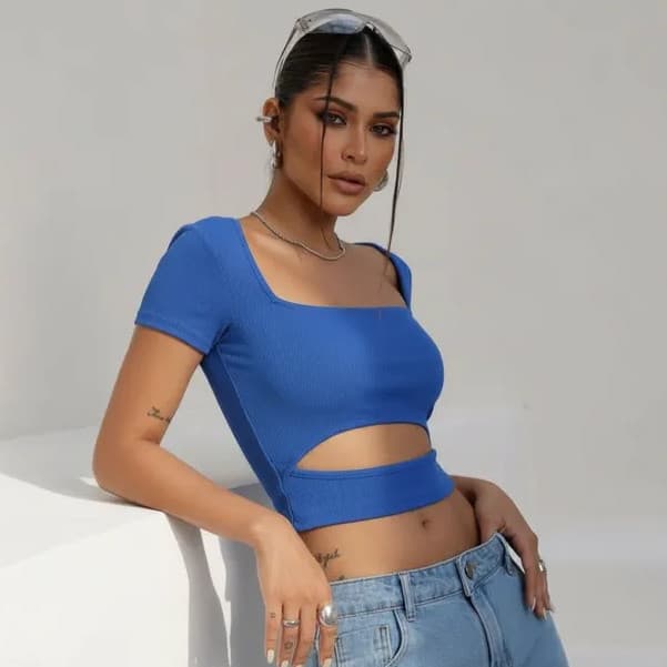 Cropped Feminino Suplex Premium Glenda Moda Gringa Decote Quadrado Sem Bojo