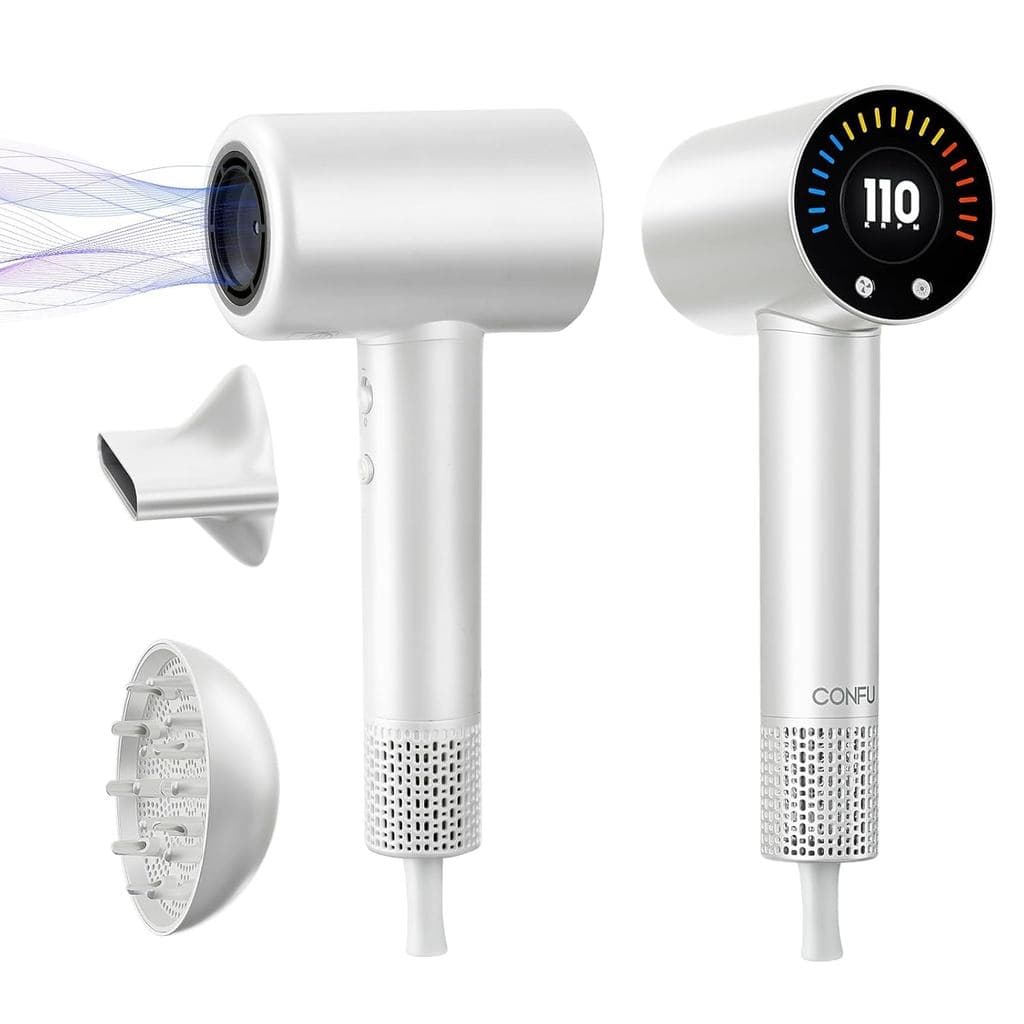 Secador de Cabelo CONFU, 110000 RPM, Secagem Rápida, com Difusor Magnético e Concentrador, Secador de Cabelo Iônico Prof