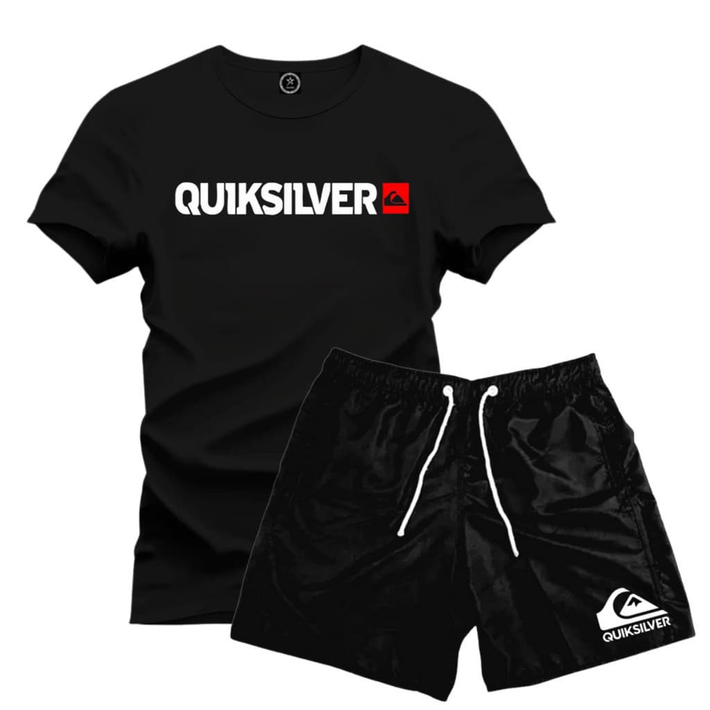 Kit Camiseta Masculina Algodão Quiksilver 9 Cores + Short Tactel Preto P ao GG