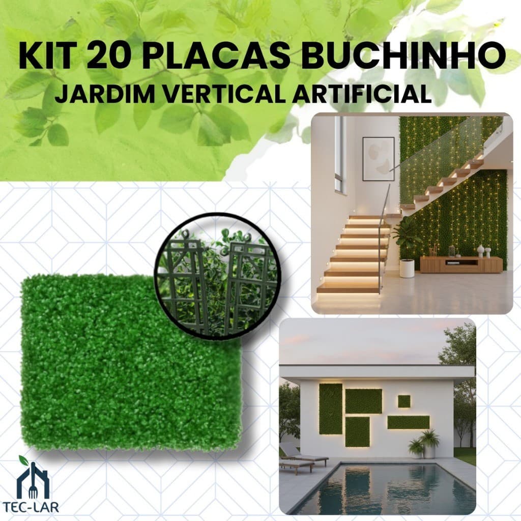 Kit 20 Placas Buchinho Artificial 40x60cm Jardim Vertical Parede Verde Muro Inglês Interno Externo