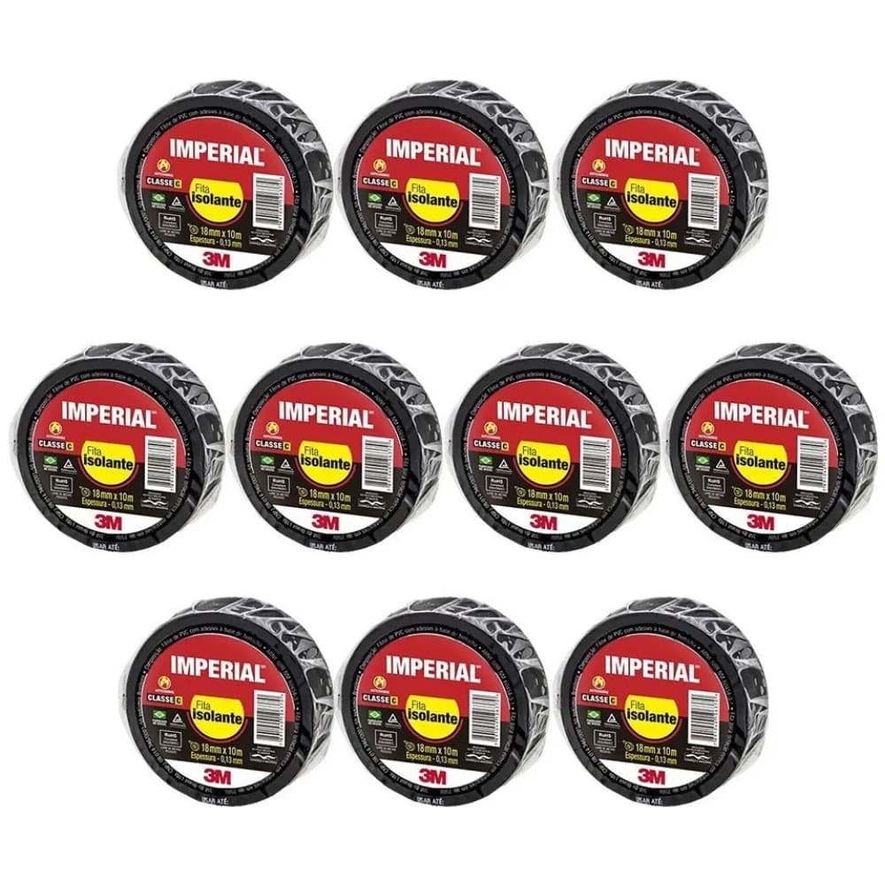 Kit 10 Fita Isolante Imperial 3m 18mm X 10 Metros Preta