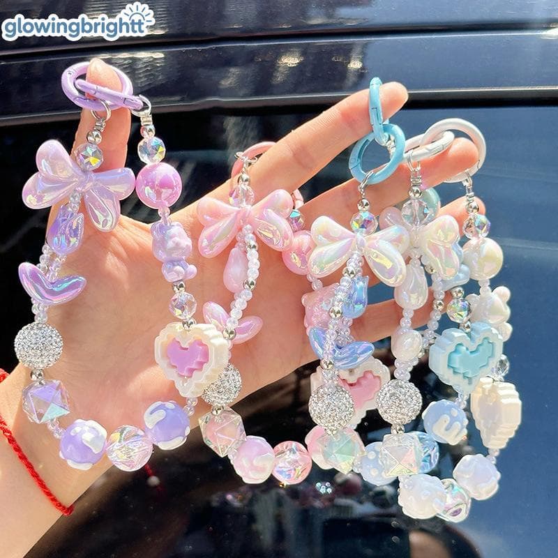 GLOWI Alça De Telefone Anti Perda Cordão De Pulso Com Contas Amor Arco Chaveiro Para Decoração De Bolsas