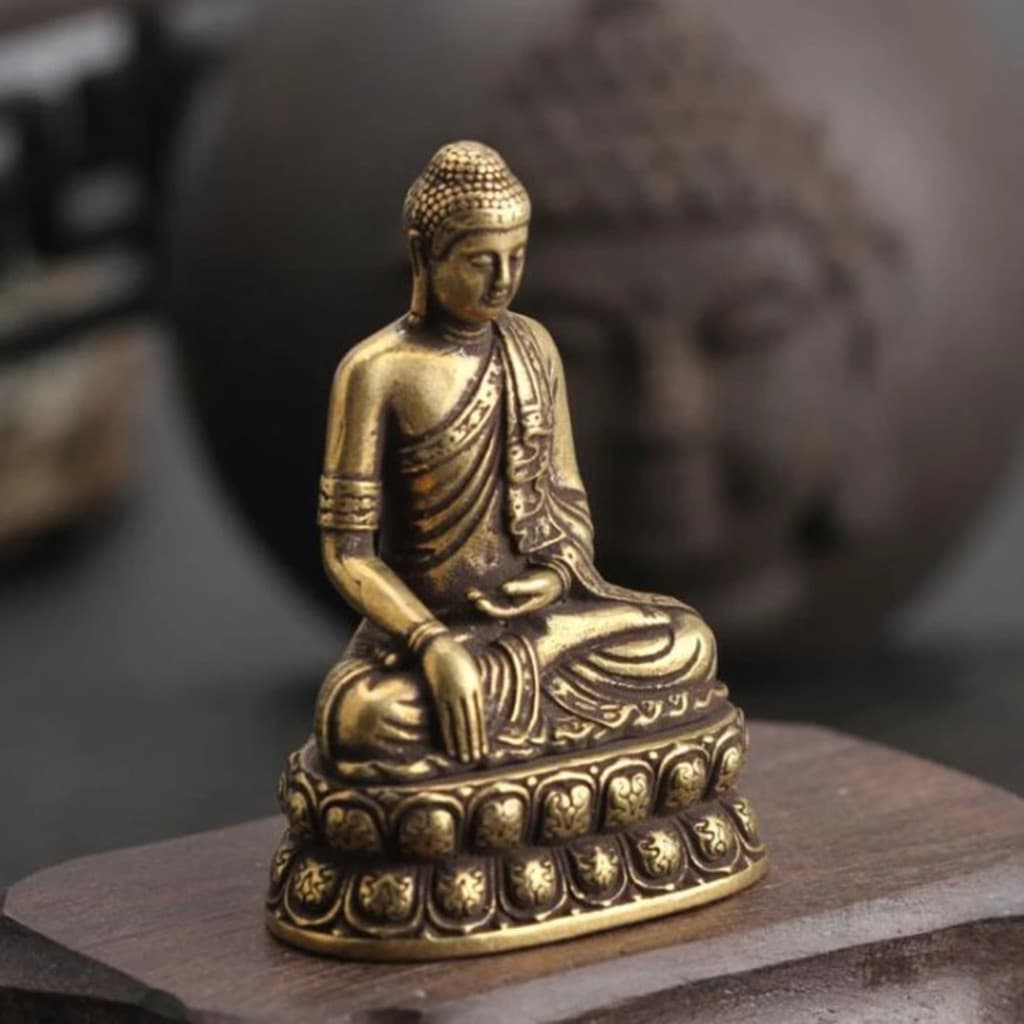 Estatueta De Buda Sentado Em Latão Vintage , Pequena Estátua Sakyamuni Para Coleção , Adoração De Viagem , Decoração Ant